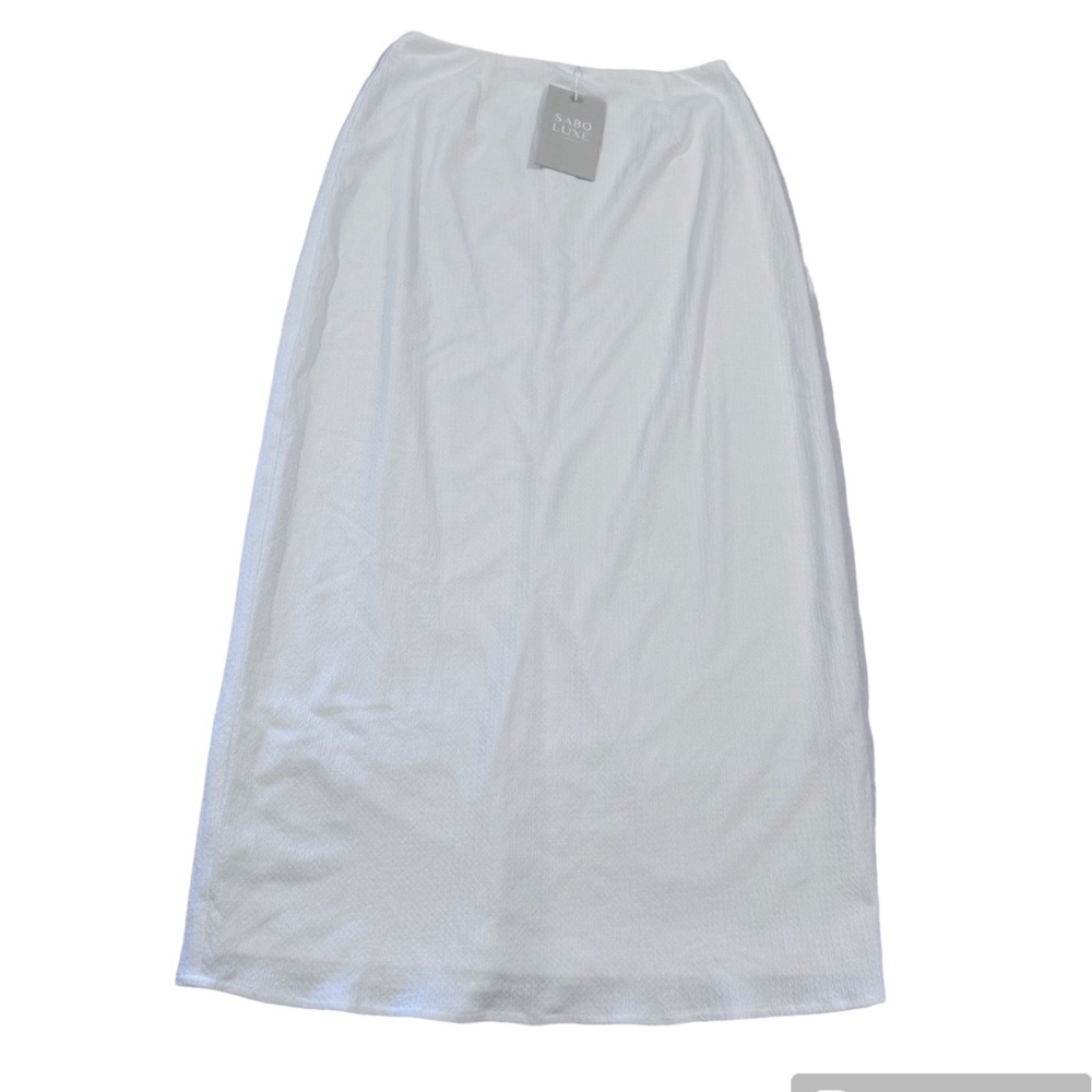 SABO LUXE Midi White Poppy Pencil Skirt Sz S NWT Polyester Blend Flaw
